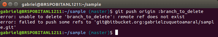 Screenshot do terminal com o comando git para excluir branch remoto retornando erro Screenshot do terminal com o comando git para excluir branch remoto retornando erro